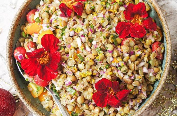 Salada de lentilha com caldo de laranja