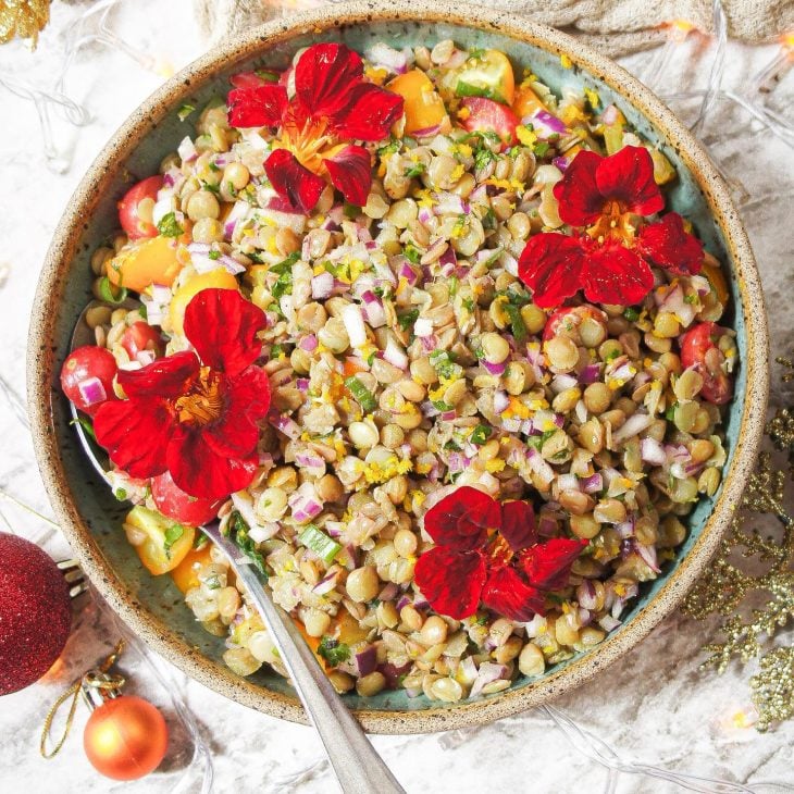 Salada de lentilha com caldo de laranja