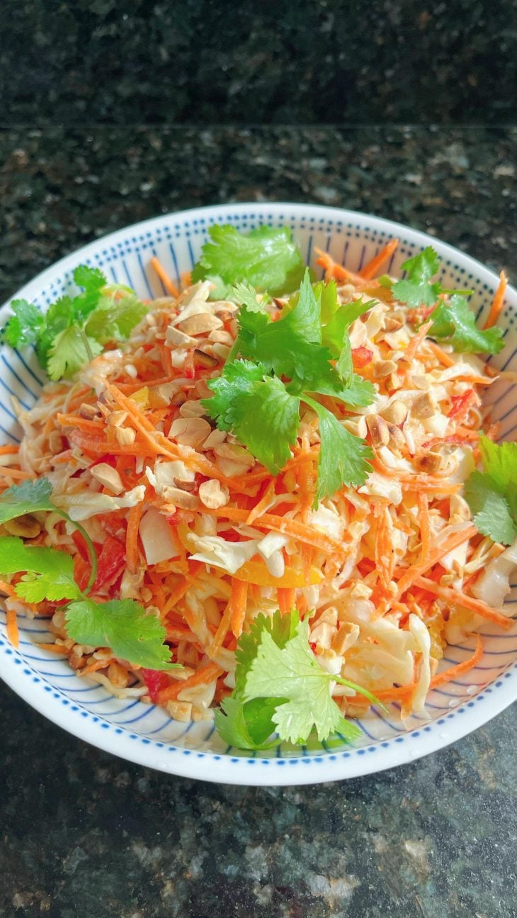 Salada de repolho com molho thai de amendoim