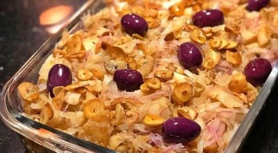 Salada morna de bacalhau com palmito