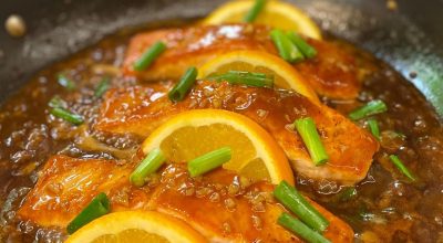 Salmão ao molho de laranja com shoyu e mel