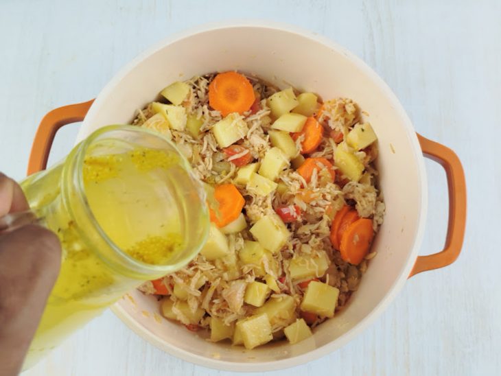 Caldo do cozimento adicionado a sopa.
