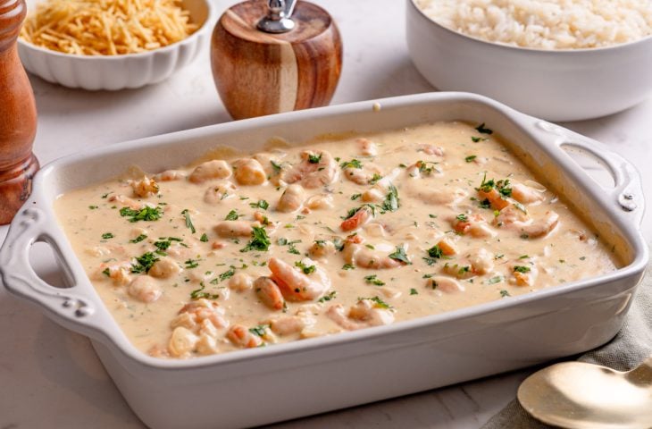 Strogonoff de camarão cremoso