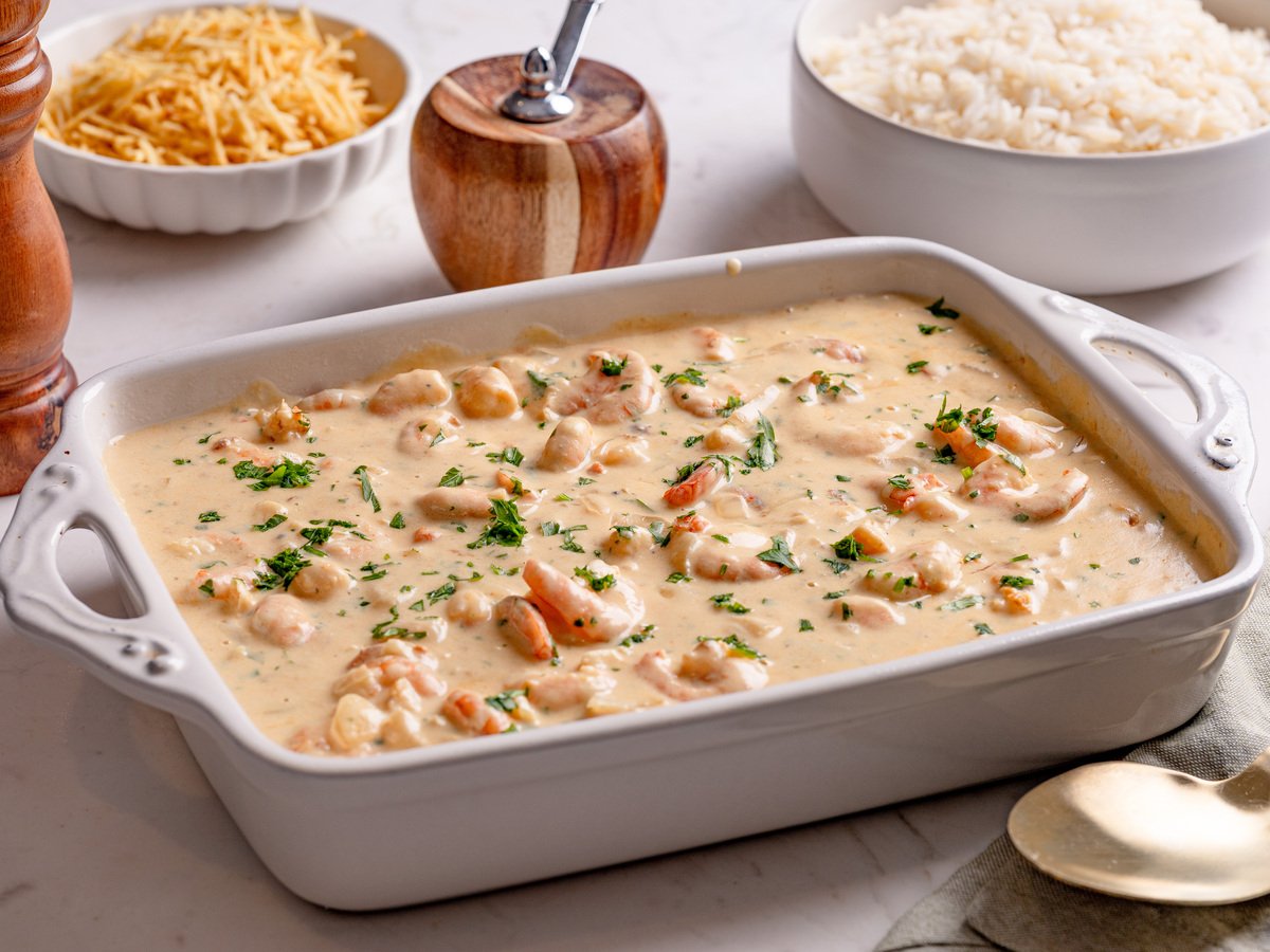 Strogonoff de camarão cremoso
