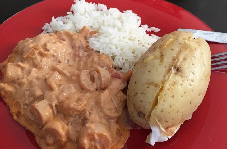 Strogonoff de palmito e champignon