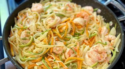 Tagliatelle com camarões
