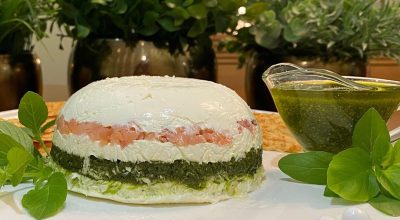 Terrine de salmão defumado com pesto