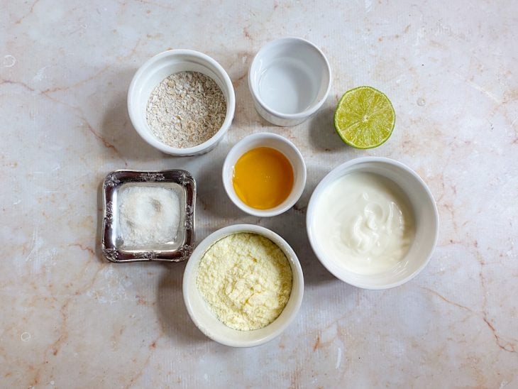 Ingredientes para a receita de torta de limão com whey.
