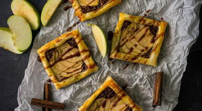 Torta de maçã com castanhas e caramelo salgado