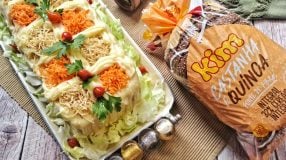 Torta fria de frango com purê de batata