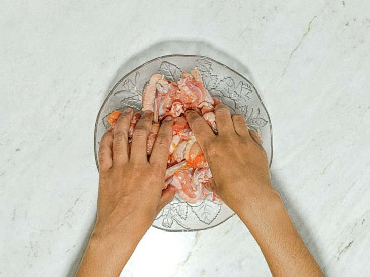 Mãos mexendo as tulipas para pegar tempero.