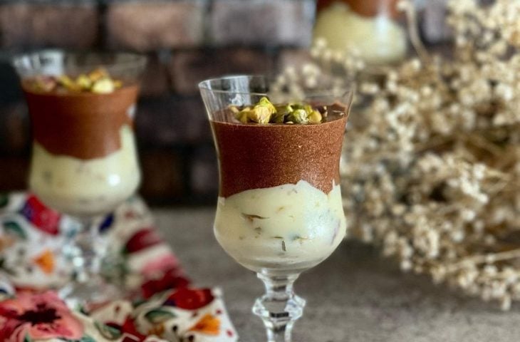 Verrine de pistache com chocolate